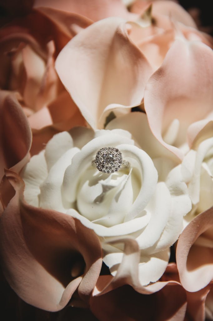 wedding details photography bride's ring and bouquet 